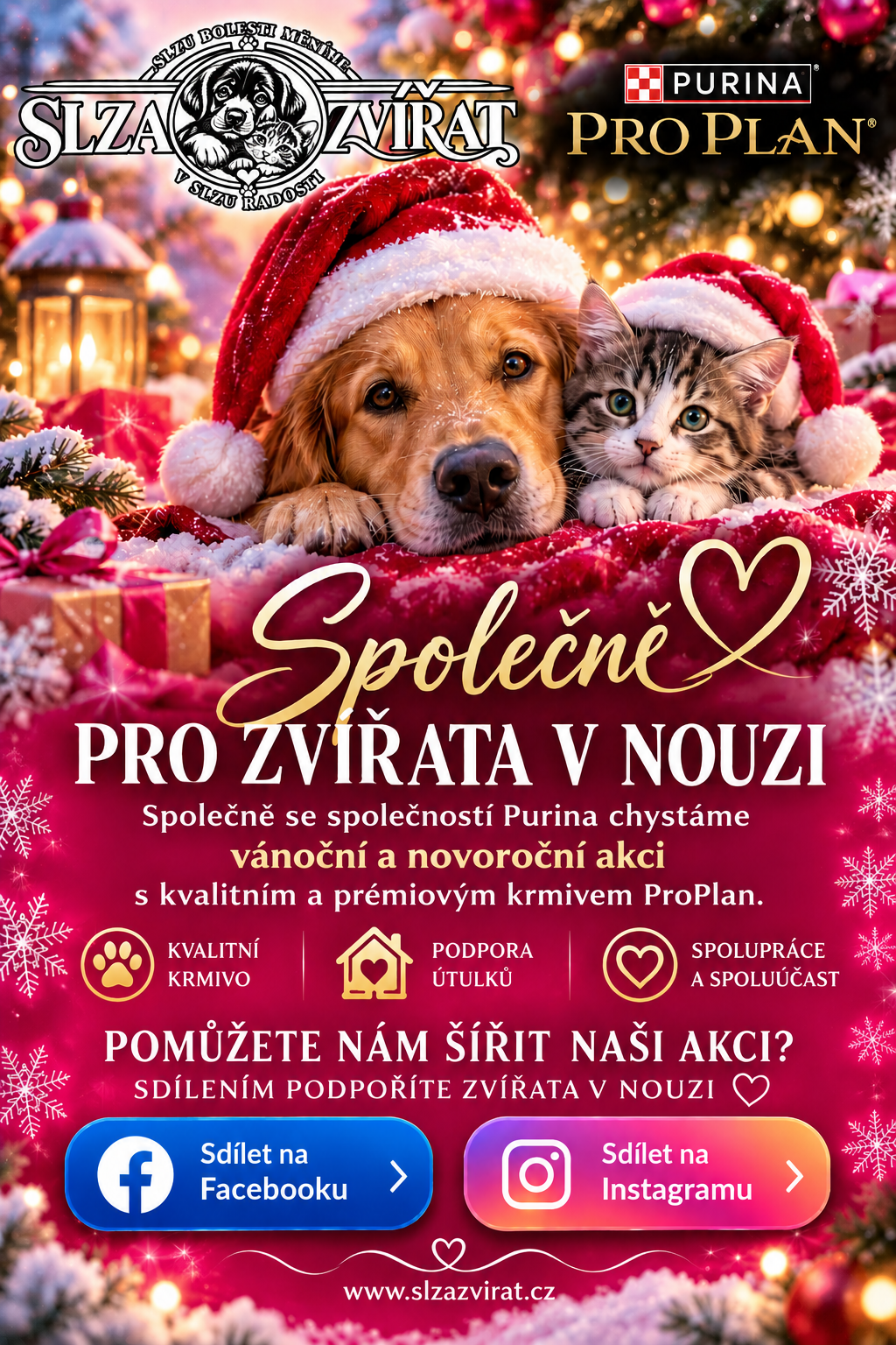 Vánoční akce Slza zvířat a Purina Pro Plan – pejsek a kočička